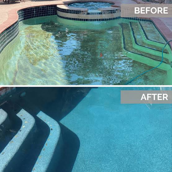 Pool and spa renovation with new interior finish and clear water